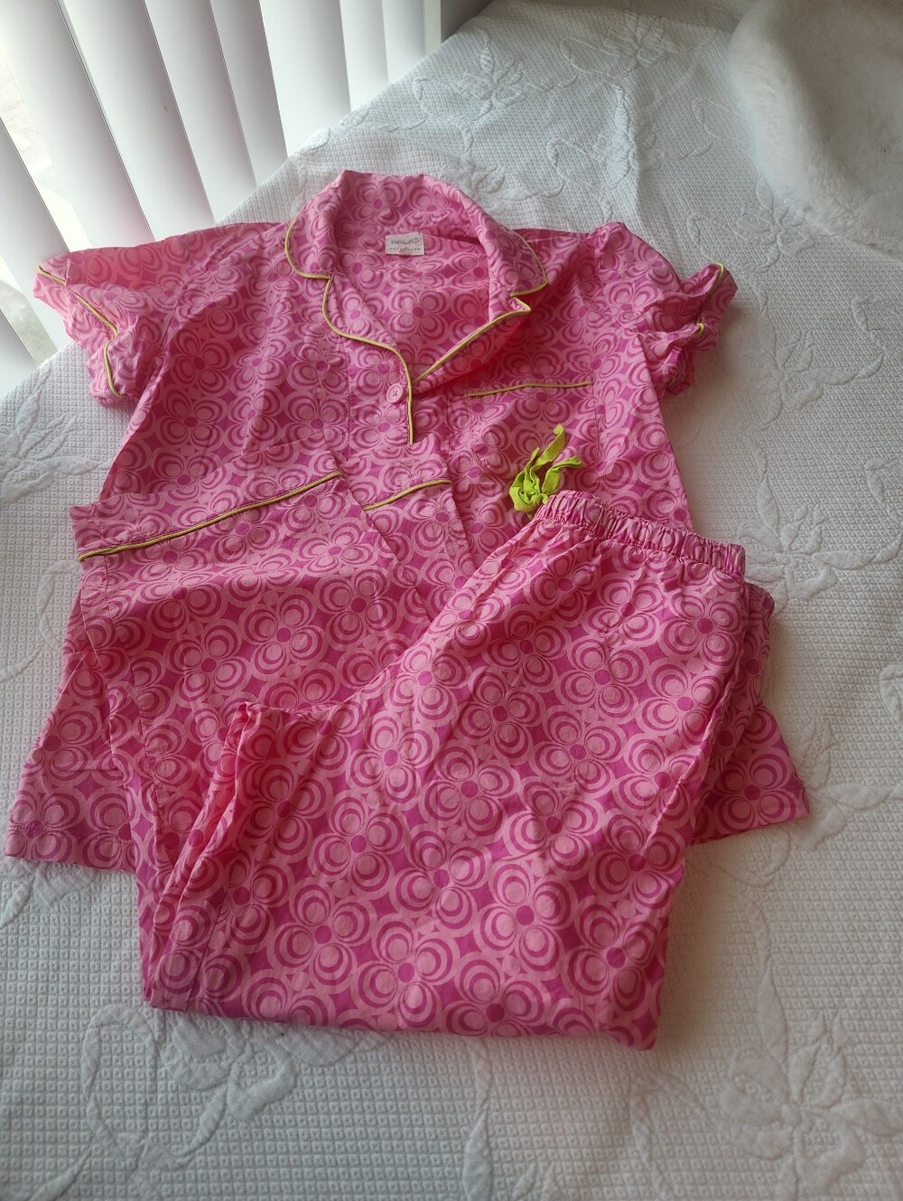 BedHead Girls Pink Floral Circle Pajama Set with Yellow Trim